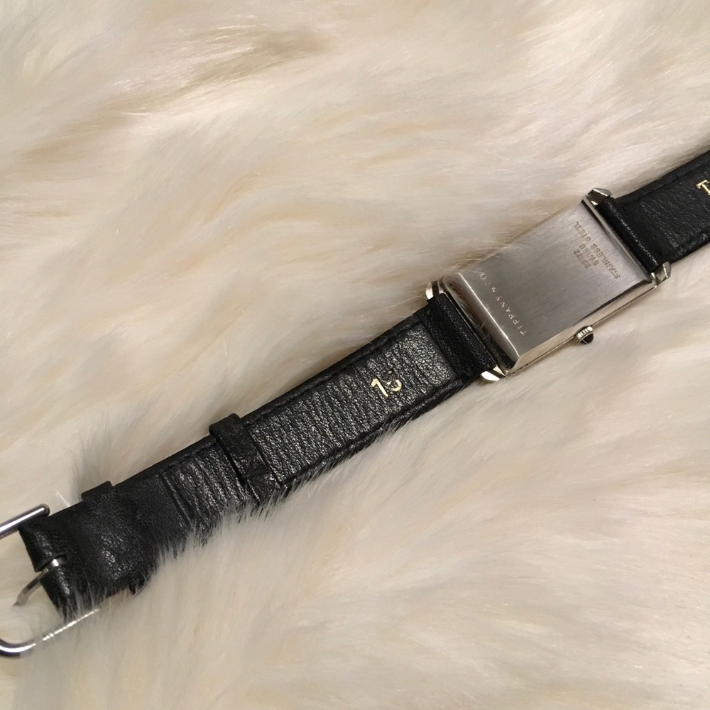 Vintage Authentic TIFFANY & CO Black Leather WATCH Rectangle Roman Numeral - Picture 4 of 15